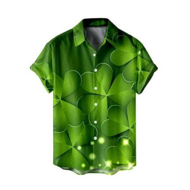 Imagem de Camiseta masculina divertida do Dia de São Patrício Green Clover Saint Pattys Day Ahola camisas havaianas de manga curta com botões, 036-verde menta, M