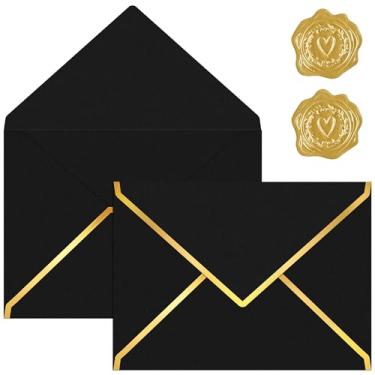 Imagem de Pacote com 30 envelopes de 12,7 x 17,78 cm. Envelopes para convites, envelopes coloridos para correspondência de negócios com aba em V e adesivo de selo dourado, envelopes A7 para cartões de presente