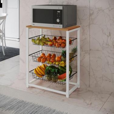 Imagem de Fruteira com Suporte para Micro-ondas Barcelona Aço Branco Cesto Preto