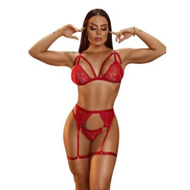 Imagem de Lingerie Sex Conjunto Renda Strapps Cinta Liga Completa - S. Paixão, V