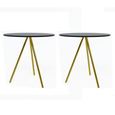 Imagem de Kit 2 Mesas Lateral Decorativa Gabriela Base Dourada Tampo Redondo Pre