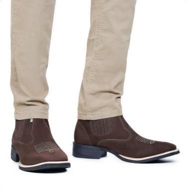 Imagem de Bota Texana Montaria Cano Curto Bico Quadrado Masculino Nobuck Café - 