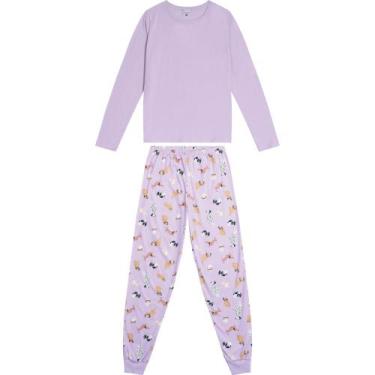 Imagem de Pijama Feminino Meia Malha Manga Longa Malwee Ref. 117595, Lilás, XGG
