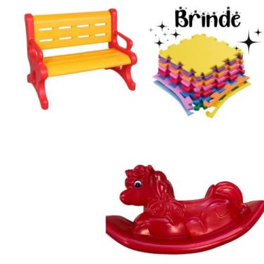 Imagem de Banco Plástico + Unicórnio + Tatames  Playground Completo para Criança