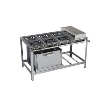 Imagem de Fogão Industrial 6 bocas 30x30 Banho Maria e Forno Luxo Aço Inox Metal