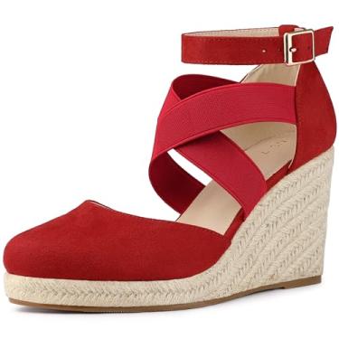 Imagem de Allegra K Sandália feminina espadrille plataforma fechada salto cunha, Vermelho, 35