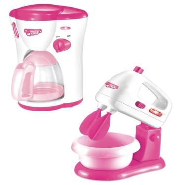 Imagem de Cafeteira Cozinha Infantil C/ Luz e Saí Água + Batedeira - DM Toys