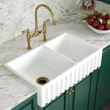 Imagem de Cuba Dupla Cozinha Farm Sink Romana 77 cm Estilo Fazenda Avental