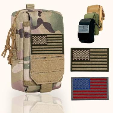 Imagem de BellaVitas Bolsa tática Molle pequena capa para notebook EDC, bolsa utilitária, bolsa de ferramentas, suporte para telefone com emblema da bandeira dos EUA