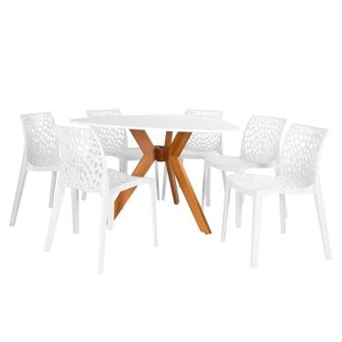 Imagem de Conjunto Mesa De Jantar Orgânica Nina 120cm Branca Com 6 Cadeiras Gruvyer - Branco