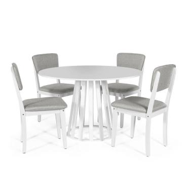 Imagem de Mesa De Jantar Redonda Gabi Branca Com 4 Cadeiras Estofadas Ella Branco/cinza Claro