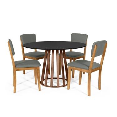 Imagem de Mesa De Jantar Redonda Gabi Pret/nor Com 4 Cadeiras Estofadas Ella Cinza