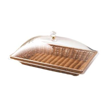 Imagem de BLWOTMOR Cesta de Vime Sintético, Cesta para Servir Alimentos, Bandeja Organizadora, Tampa Transparente com Capa de Acrílico para L, 40cm x 24cm