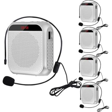 Imagem de YCWF Amplificador De Voz Portátil Para Professores, Microfone Recarregável Com Alto-Falante, Fio, Sistema Som Ambientes Externos, Ensino, Reuniões, Guia Turístico, Ioga (5 Peças, Branco)