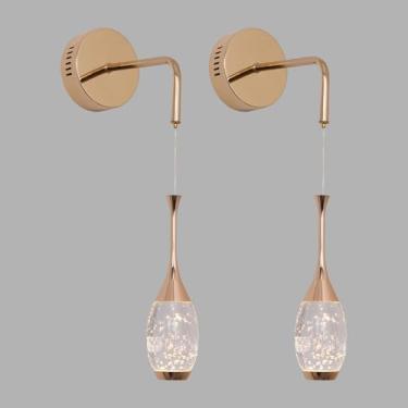Imagem de TKHKY Conjunto De Duas Arandelas Douradas, Luminária Cristal Com 3 Opções, Ideal Para Cabeceira, Quarto, Banheiro E Sala Estar