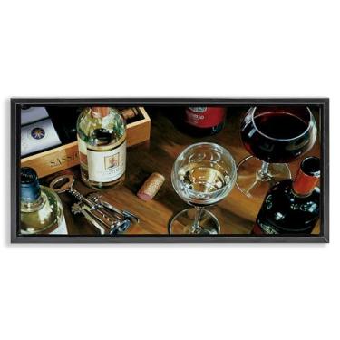 Imagem de Stupell Industries Arte de parede em tela flutuante emoldurada preta com rolhas e garrafas de vinho por Stefano Ferreri, 78 x 35 cm