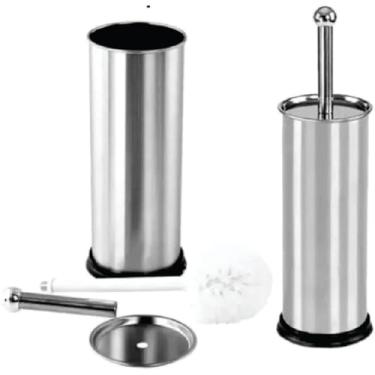 Imagem de Kit 2 Escovas Sanitária Vassoura Vaso Aço Inox Suporte Banheiro