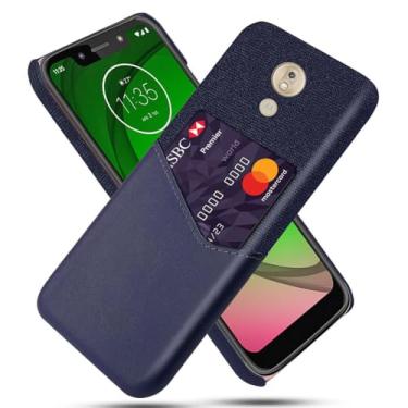 Imagem de Capa para MOTO G7 Play,Tela e tampa de couro PU,Antideslizante,360°cobertura completa à prova de choque com 1 slot de cartão atrás,Prevenção de queda-Blue