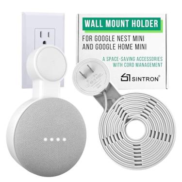 Imagem de Sintron Suporte de parede de 2 tomadas para Nest Mini e Home Mini, acessório que economiza espaço com gerenciamento de cabos para alto-falantes inteligentes Google de 1ª e 2ª geração, sem fios ou