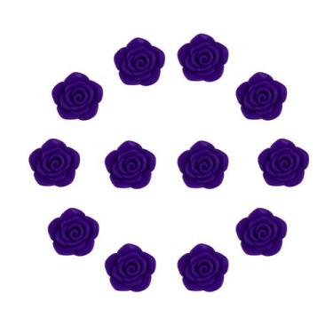 Imagem de Kit C/12 Miçangas Em Resina Flor Rosa Roxo 2 Cm - Lua Mística - 100% O