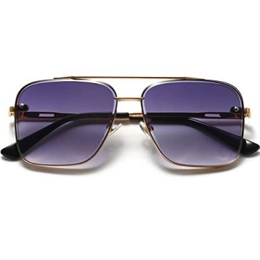 Imagem de Breaksun Óculos De Sol Aviador Quadrado Para Homens E Mulheres, Moda Vintage, Lentes Com Corte Diamante, Clássico, Militar, Piloto, Degradê (Lentes Douradas/Cinzas)