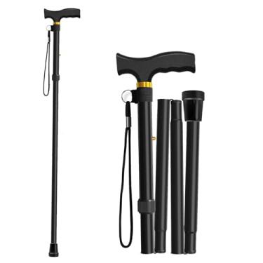 Imagem de Bengala de caminhada, bengala dobrável para homens, mulheres e idosos, altura ajustável de 5 níveis, bengala de viagem, bengala de caminhada leve dobrável, antiderrapante, portátil (preto)