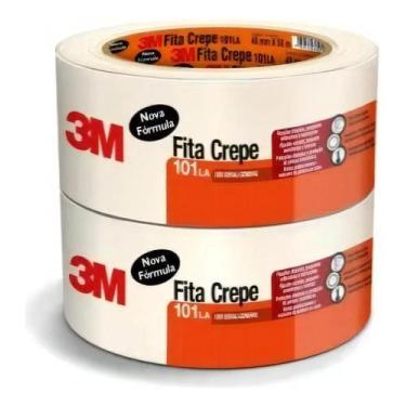 Imagem de 3m Fita Crepe 101la 48mm X 50m Kit 2 Rolos Largo Cor Branco Liso