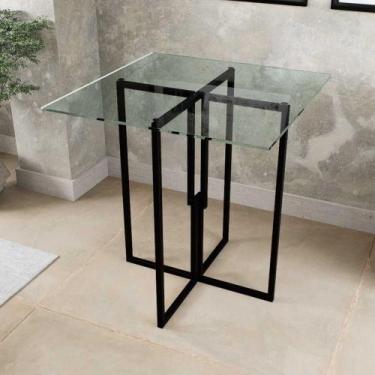 Imagem de Mesa Quadrada Industrial 70cm Preta Tampo de Vidro Temperado - Don Cas