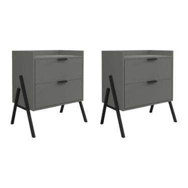 Imagem de Kit 2 Mesas de Cabeceiras Retrô com 2 Gavetas Asher 63cm - Cinza - LUZ