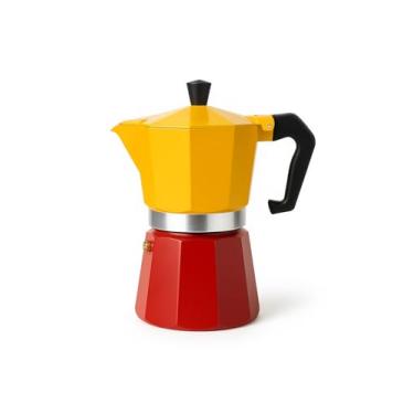 Imagem de Cafeteira Italiana de Metal 6 Xícaras Moka Amarelo e Vermelho – Design Clássico, Durável e Fácil de Usar para Café Espresso Aromático em Casa ou Escritório