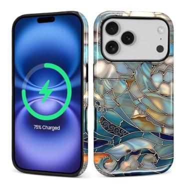 Imagem de CARLOCA Compatível com capas 2 em 1 de silicone brilhante para iPhone 17 Pro para MagSafe oferece proteção abrangente para iPhone 17 Pro com design de sol e ondas do mar de vidro manchado