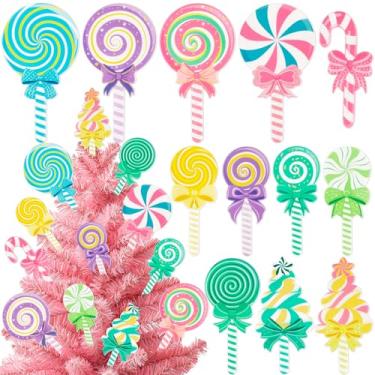Imagem de 12 peças de decorações de Natal Candyland coloridas bengala doce menta pirulito, enfeites de árvore de Natal, suprimentos de decoração de festas de fim de ano