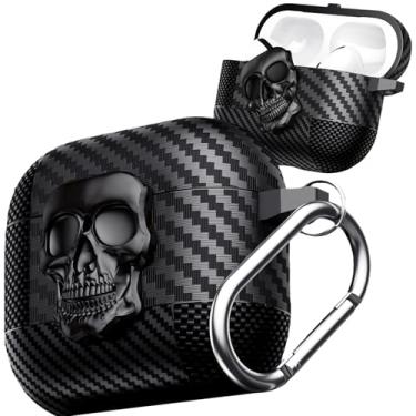 Imagem de Fofvccv Capa de caveira para Apple AirPods Pro 3 com trava e chaveiro, capa protetora de esqueleto rígido à prova de choque de fibra de carbono, estilo divertido e legal para AirPods Pro 3ª geração