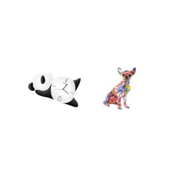 Imagem de Fenteer Relógio de Parede Moderno com Escultura de Cachorro Panda Fofo, Prático, Resistente, Multicolorido, Realista, Decoração de Animal, Ornamento para Sala