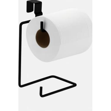 Imagem de Porta Papel Higiênico Suporte Duplo Para Banheiro e Lavabo Caixa Acoplada de Vaso Sanitario Para Dois Rolos Prático Universal Instalação Simples Compacto em Metal Cromado Prateado e Preto (Preto)