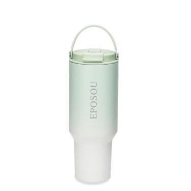 Imagem de EPOSOU Copo com coador portátil e de chá 1,134 g com tampa 2 em 1, copo sem BPA, resistente a vazamentos, compatível com porta-copos de carro, copo de aço inoxidável isolado, verde