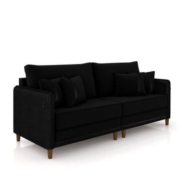 Imagem de Sofá Living Montecarlo 3 Lugares Bipartido 232cm Pés Em Madeira Veludo-pu Preto G33 Gran Belo