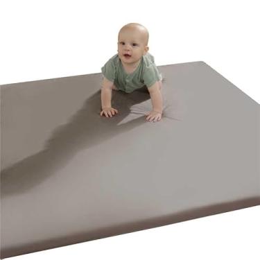 Imagem de [ELYZING] Espuma de 127 x 127 cm de espessura com alça de armazenamento - Tapete acolchoado para bebês de 0 a 6 meses, tapete de enrolar para cercadinho cinza cacau
