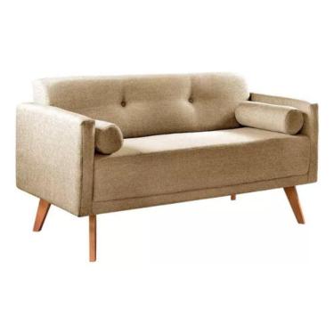 Imagem de Sofá 2 Lugares Luma Linho Marrom Com Pés Em Madeira 1,40m
