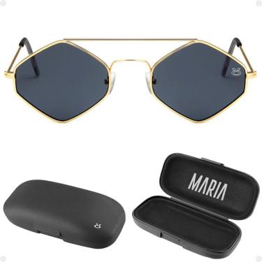 Imagem de Oculos Sol Feminino Losango Aço Metal Proteção Uv + Case Maria Proteção Uv Moda Praia Presente Verão