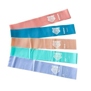 Imagem de Kit Mini Extensor Elástico Academia Fisioterapia Pilates Kit com 5 Uni