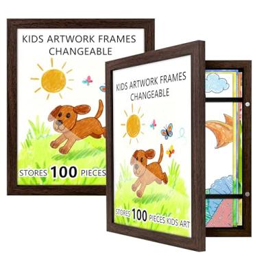 Imagem de Artfeel Pacote com 2 molduras de arte para crianças, 22 x 30,5 cm, moldura de arte infantil com abertura frontal, moldura de armazenamento infantil para parede, comporta 50 peças de desenhos,