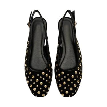 Imagem de BEAUDRM Sapatilhas femininas com salto baixo e bico fechado, sapatilhas, casual, festa, bico fino, elegante, Preto, 39