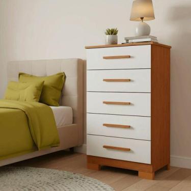 Imagem de Cômoda 5 Gavetas Carol Com Pés Freijó/off White Batrol Freijo Com Off 