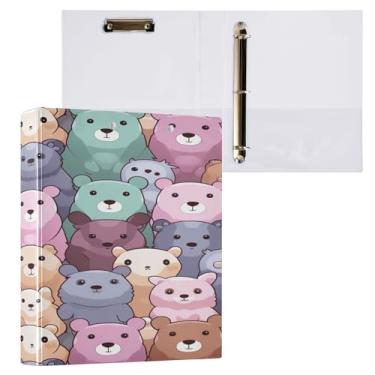 Imagem de Wassud Fichário de 3 anéis, fichário de 3 cm com clipe antiderrapante, estampa de ursos fofos, pacote com 2, fichário decorativo tamanho carta para escritório em casa