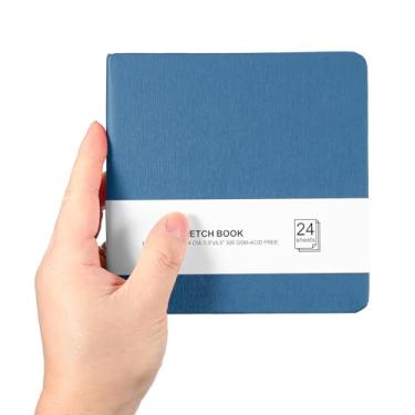 Imagem de PATIKIL Caderno de esboço pequeno, 13 x 13 cm, mini bloco de desenho em aquarela 300 g/m2, papel grosso, 24 folhas/48 páginas, bolso quadrado para desenhar, viagem, artista, adultos, azul