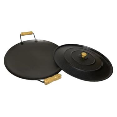 Imagem de disco de arado em ferro fundido Premium Grande 28 cm/40 cm para Churrascos Familiares, Paella e Refeições em Grupo, Compatível com Fogão e Churrasqueira(DISCO COM TAMPA 28CM)