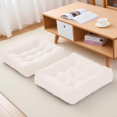 Imagem de Tikuns Almofadas de chão para adultos, almofadas de meditação de 55 x 55 cm, almofada quadrada grande para sentar, almofada de espuma viscoelástica para sala de estar (2, bege, 56 x 56 x 10 cm)