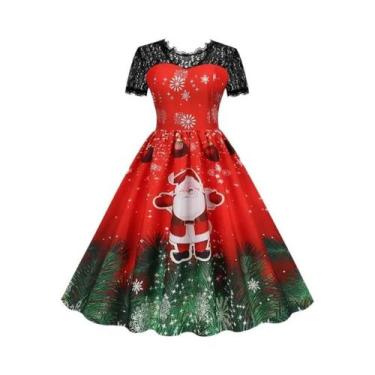 Imagem de Vestido De Festa Vintage De Natal plus Size Com Renda, Manga Curta, El