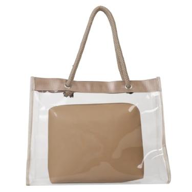 Imagem de kamumanni Bolsa transparente, transparente, para trabalho, praia/viagem, bolsa de ombro de PVC repelente de água com cordas, Caqui, One Size